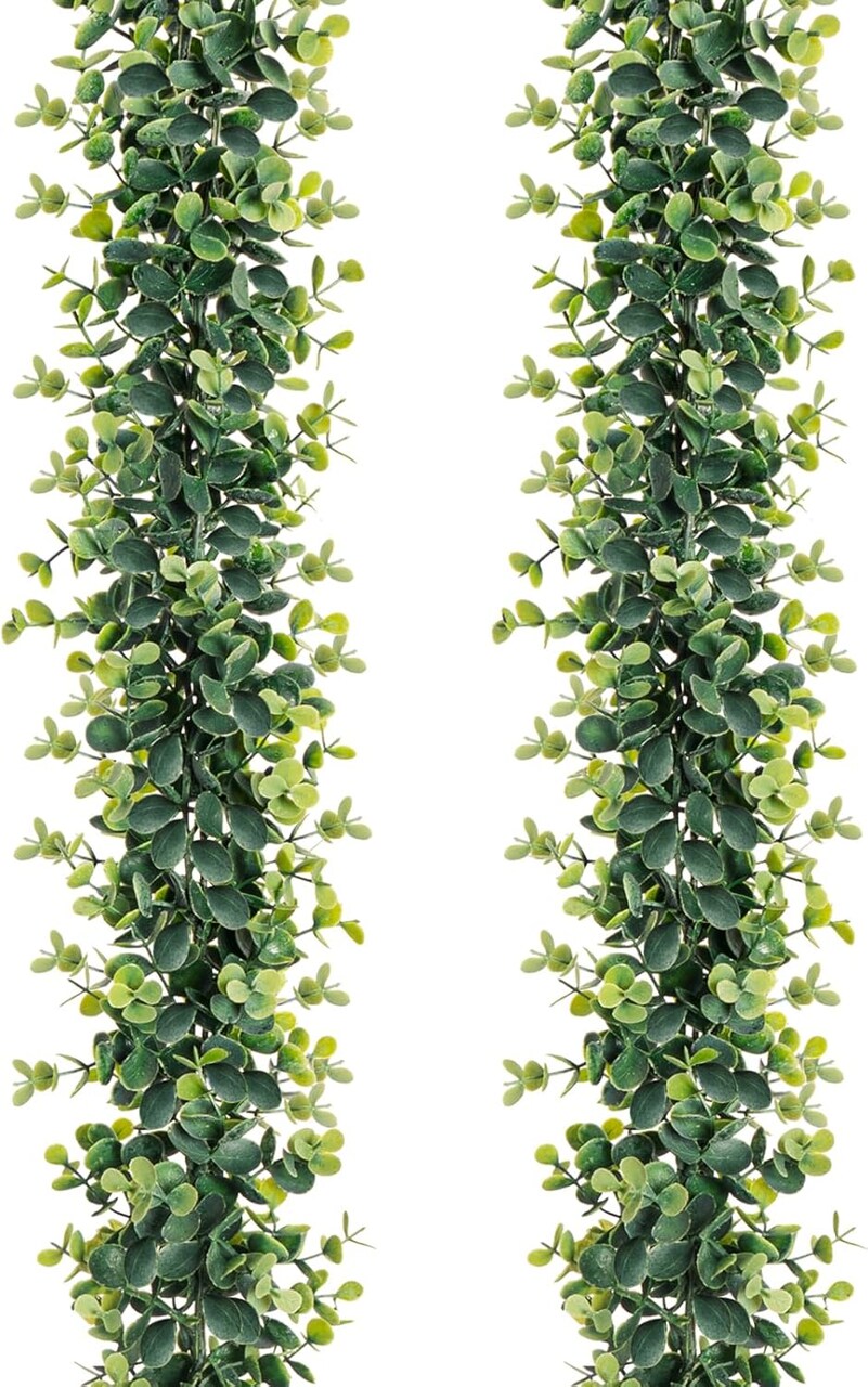 Vines Faux Eucalyptus Garland Plant, Artificial Vines Hanging Eucalyptus Leaves Greenery Garland for Wedding Backdrop Arch Wall Decor Fake Vines,Leaf Garland 5.9 FT UV Indoor Outdoor(2 Pack)